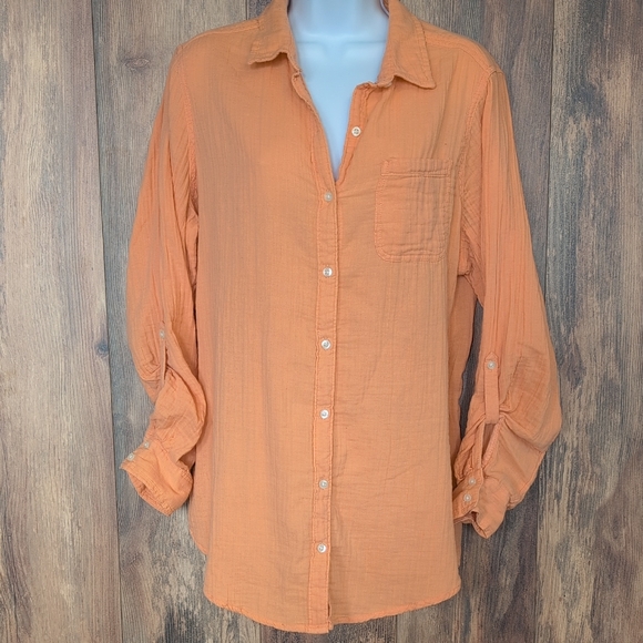St John's Bay Adjustable Sleeve Cotton Button Down Shirt L              P127 - Picture 1 of 5